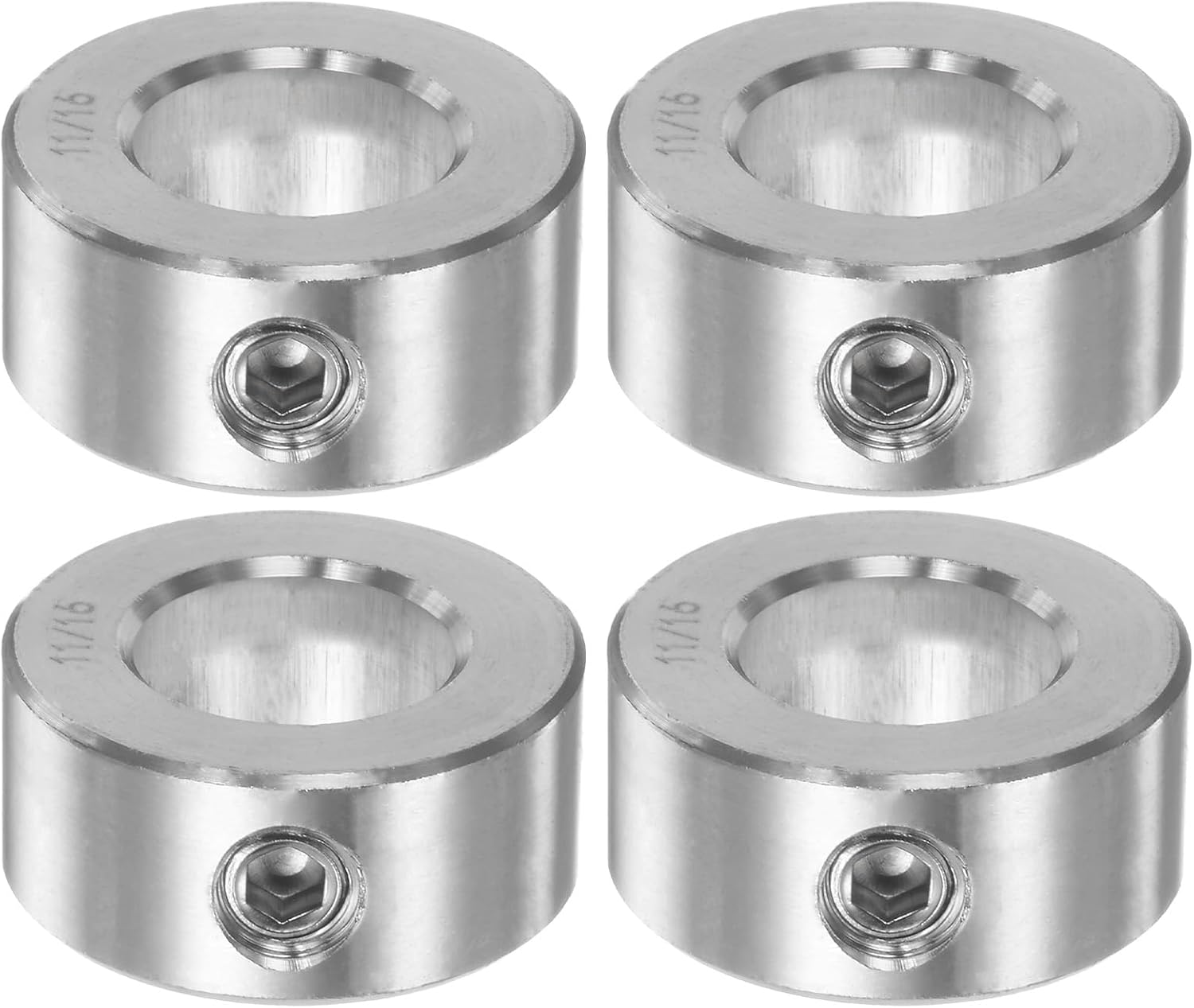 HARFINGTON 4pcs Shaft Collar 11/16" Bore 304 Stainless Steel Set Screw Shaft Collars, 1-1/4" OD, 9/16" Width, for Wheel Barrow Axle, Gearbox Assemblies, Machine Tools, Industry