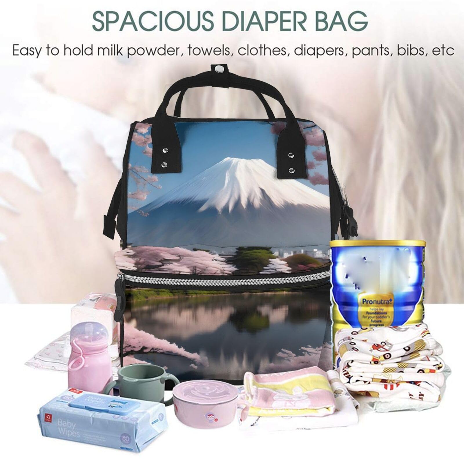 Monte Fuji all'inizio della primavera Durable Pañaleras Para Bebe - Versatile borsa per pannolini zaino e borsa per pannolini per mamme e papà