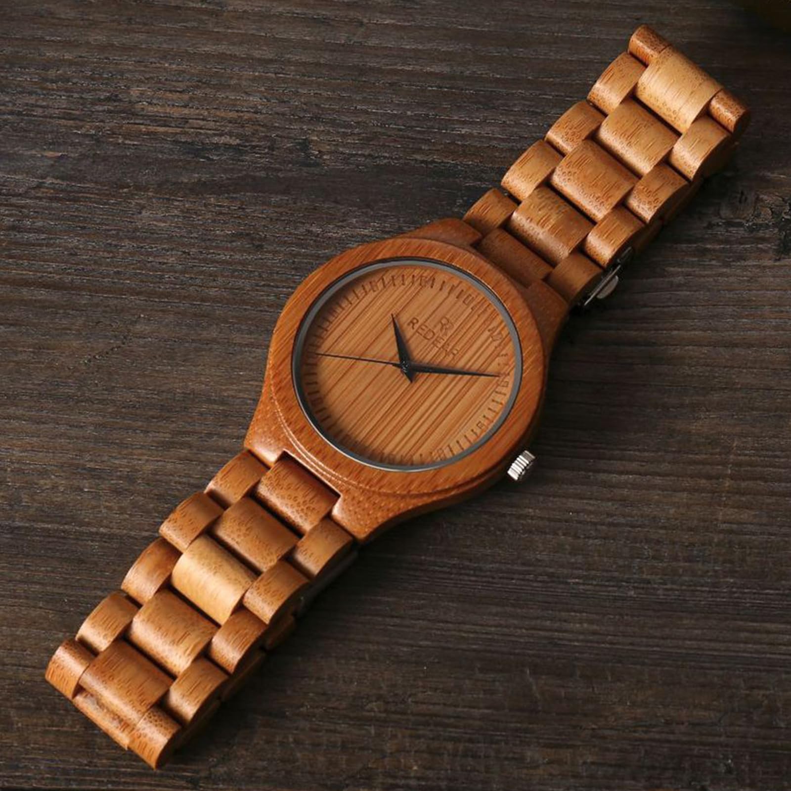 findtime Reloj de madera para hombre, reloj de pulsera de madera de bambú natural, cuarzo, analógico, de madera, sencillo