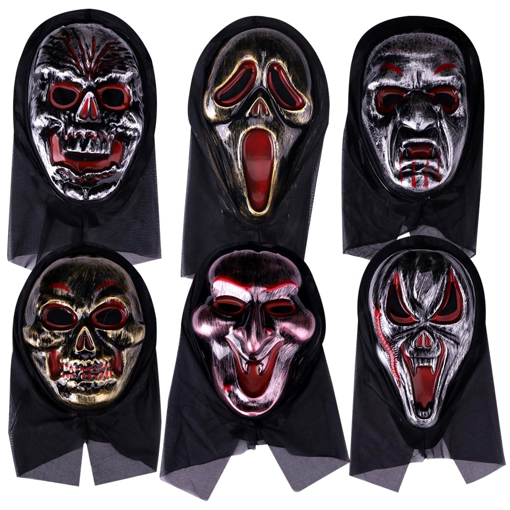 Halloween Scary Masks, 6 PCS Scream Masks for Adults/Kids, Skull Cosplay Mask, Halloween Dress Party Masquerade Scary Bar Anonymous Mask for Men Women B
