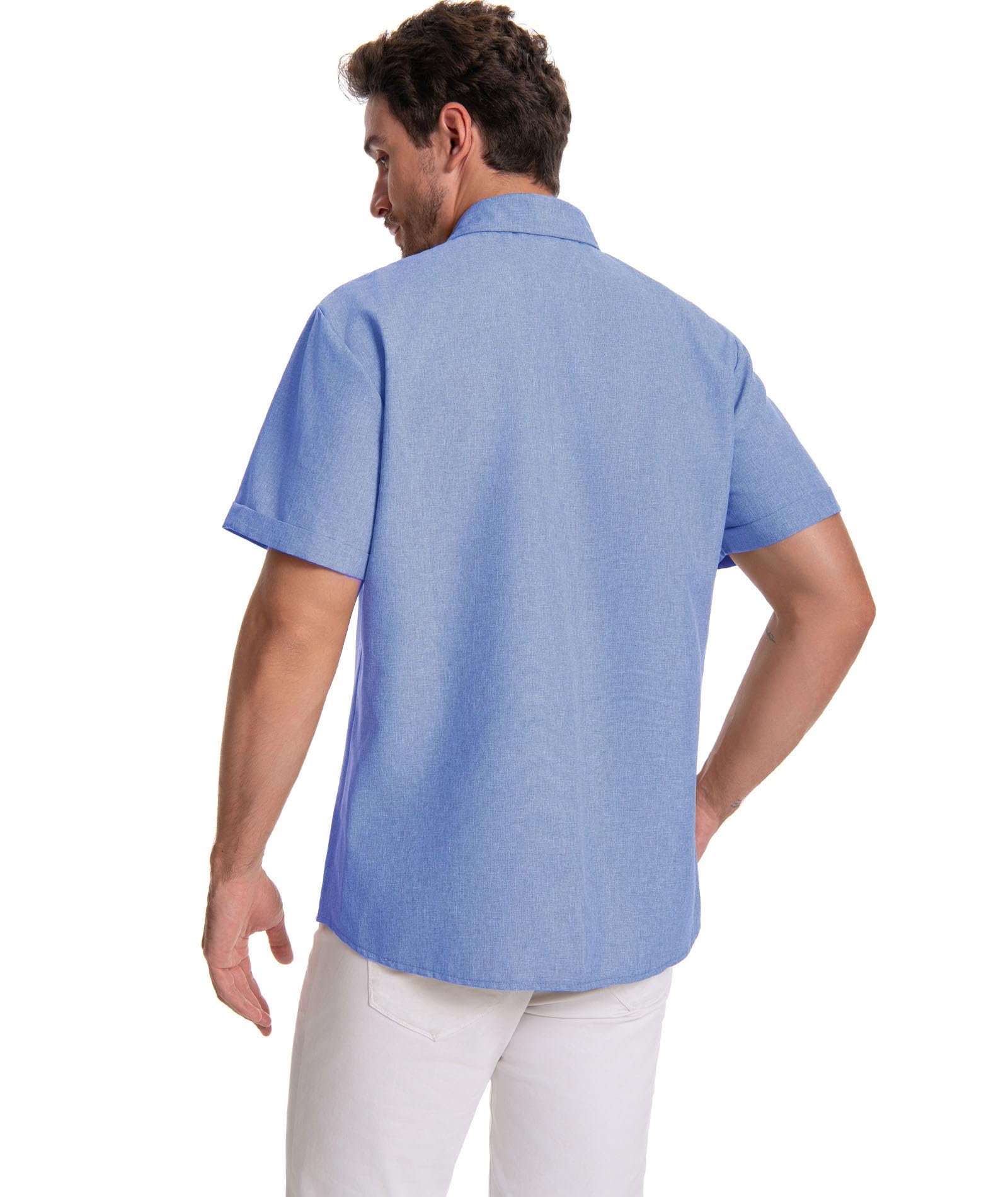 SOMTHRON Chemise décontractée à manches courtes en lin pour homme - Boutonnée - Plage d'été - Vacances - Mariage