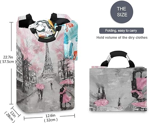 Miniatura 5 de ALAZA Cesta grande para la ropa sucia, diseño de la Torre Eiffel, con diseño de París, elegante, plegable, de tela Oxford, con asas, 22.7 pulgadas