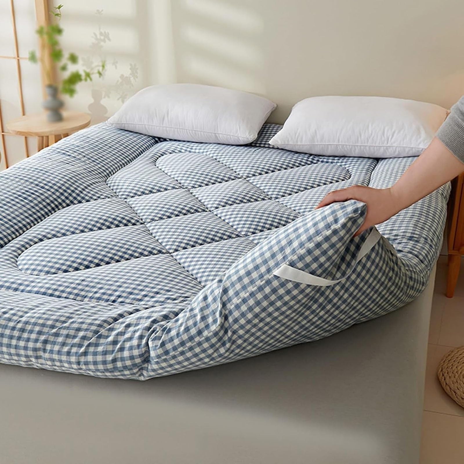 Japoński materac futon, składane miękkie łóżko na kemping, do domu i akademika, tradycyjny futon rozwiązanie do spania (szaro-brązowy, 90 x 200 cm)