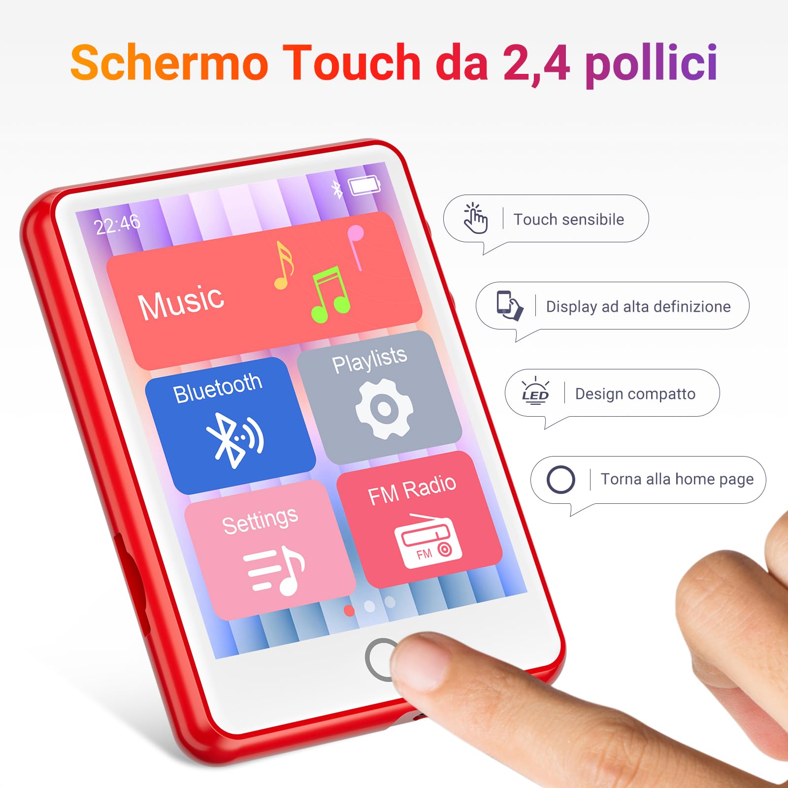 MECHEN Lettore MP3 Bluetooth 5.3, touchscreen da 2,4 pollici, qualità audio senza perdite, FM Radio, 512 GB espandibile (128GB)