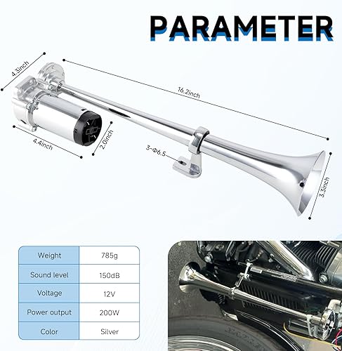 Miniatura 2 de Bocinas de aire para camión, kit de bocina de tren súper ruidosa para vehículo de 12 VsemirremolquecochebarcoJeepVanmotocicletaSUV, bocina de aire