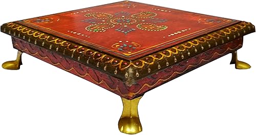 Miniatura 5 de Purpledip Chowki Plataforma pintada a mano para Dios Idols in Home Temple (11653)