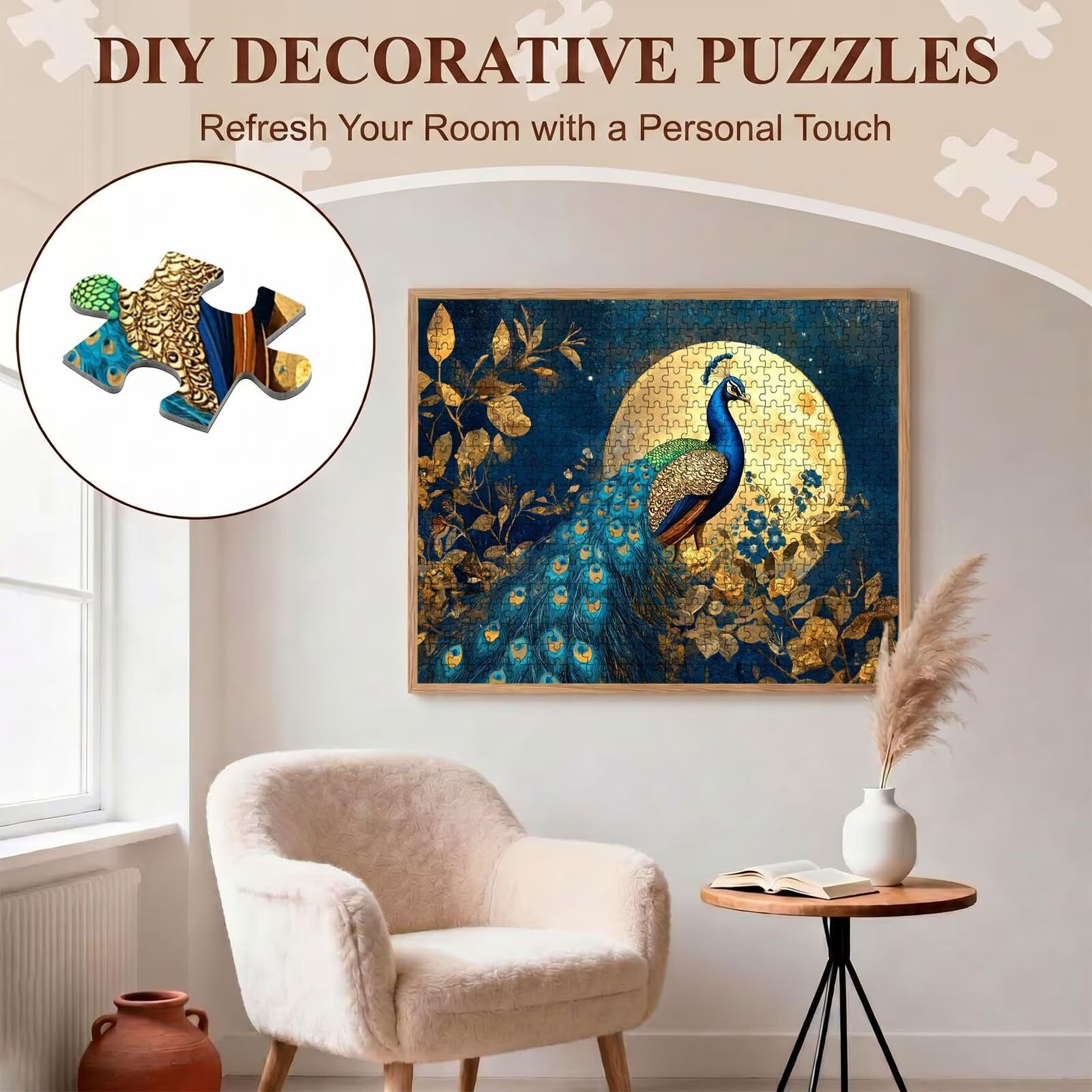 Pavone luna Puzzle 1500 Pezzi per Adulti, Puzzle in Legno - Collezione Classica con Poster Incluso - Sfida di Concentrazione e Passatempo Antistress, Gioco Educativo per Famiglia, 87 x 57 cm f0-594