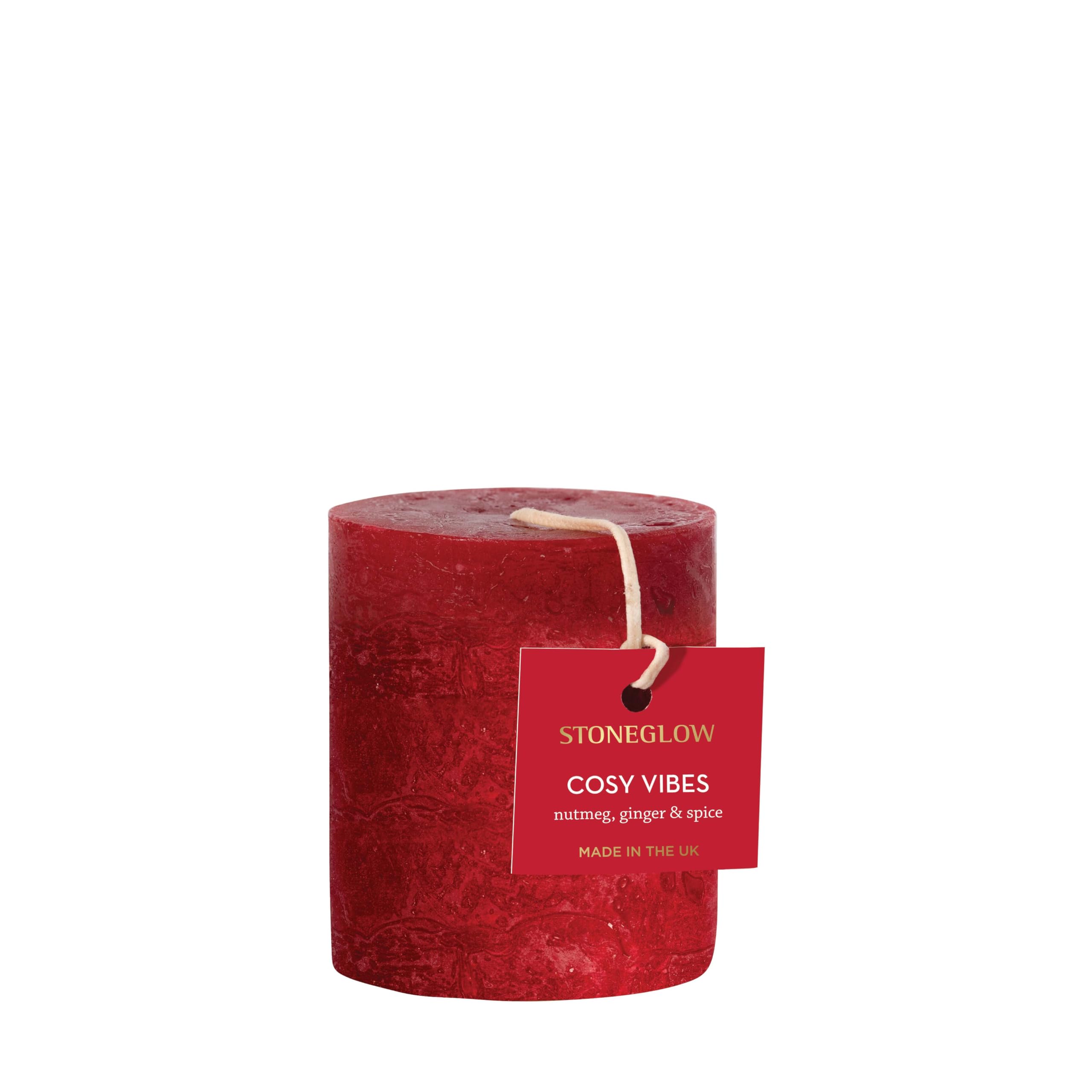 Stoneglow Red Seasonal Collection - Cosy Vibes - Nutmeg, Ginger & Spice Scented Short Pillar