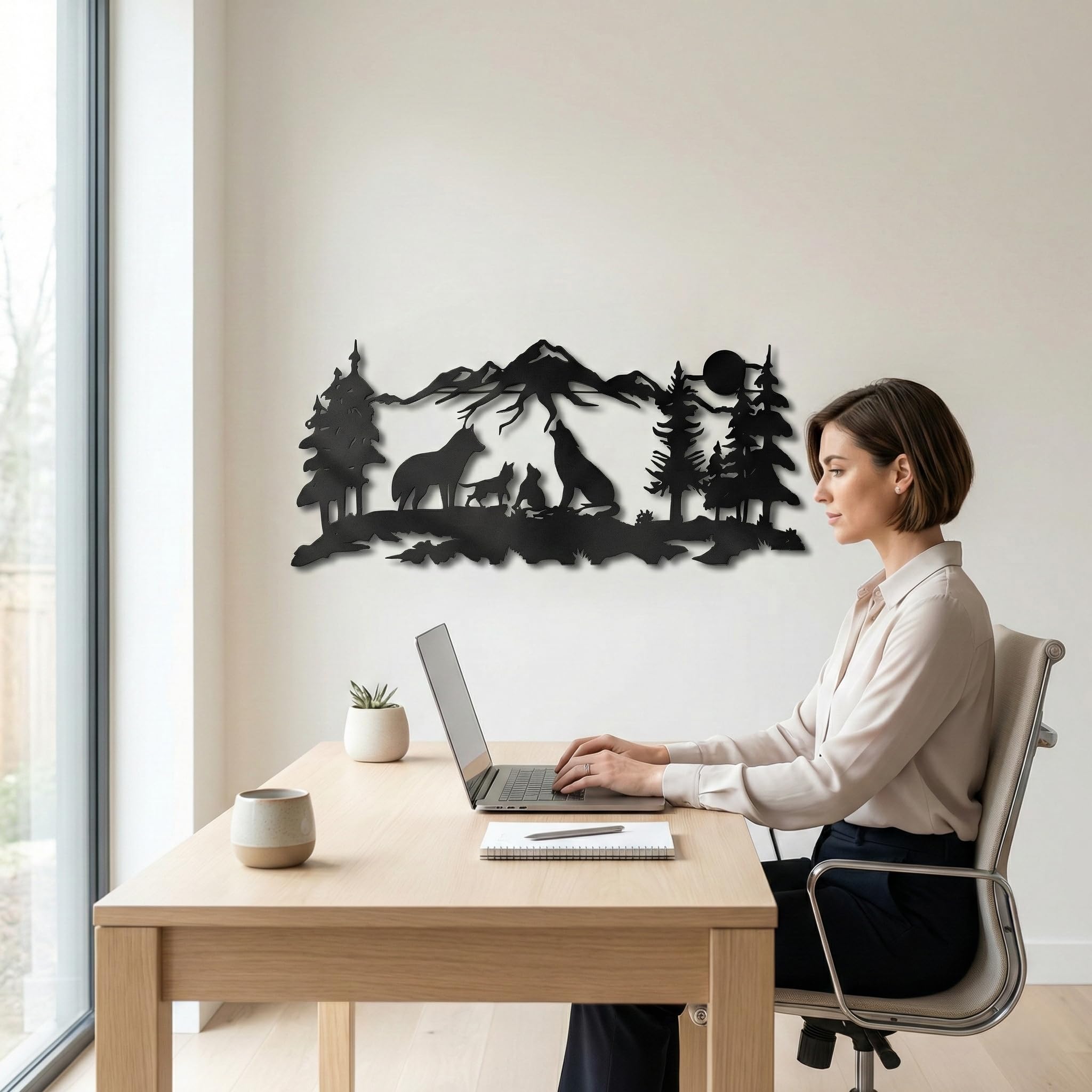 Dekadron Art mural en métal, Art de famille de loups en métal, Art mural Nature, loup (117x51cm)