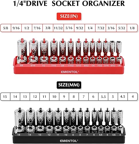 Miniatura 2 de EMENTOL Juego de 8 bandejas organizadoras métricas y SAE, color negro y rojo, 14 pulgadas, 38 pulgadas, 12 pulgadas, almacena 176 enchufes poco