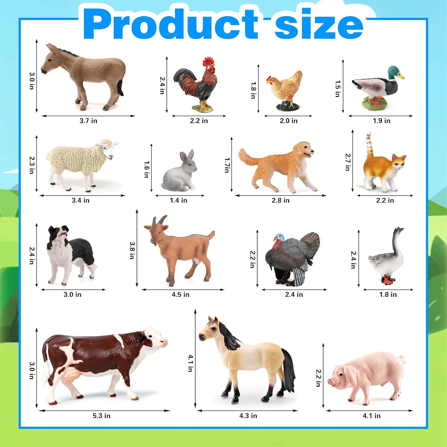15pcs Farm Animal Toys for 3 4 5 6 7 Years Old Toddlers Girls Boys, Plastic Toy Farm Animal Figurines Playset with Cow Horse Dog Cat and etc, Educational Learning Toys & Birthday Easter Gifts