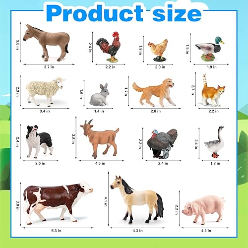 Miniatura 2 de EOIVSH Big Farm Animal Figurines 15 figuras educativas de granero con vaca realista, caballo, perro, gato, conejo, etc., juego de aventura de