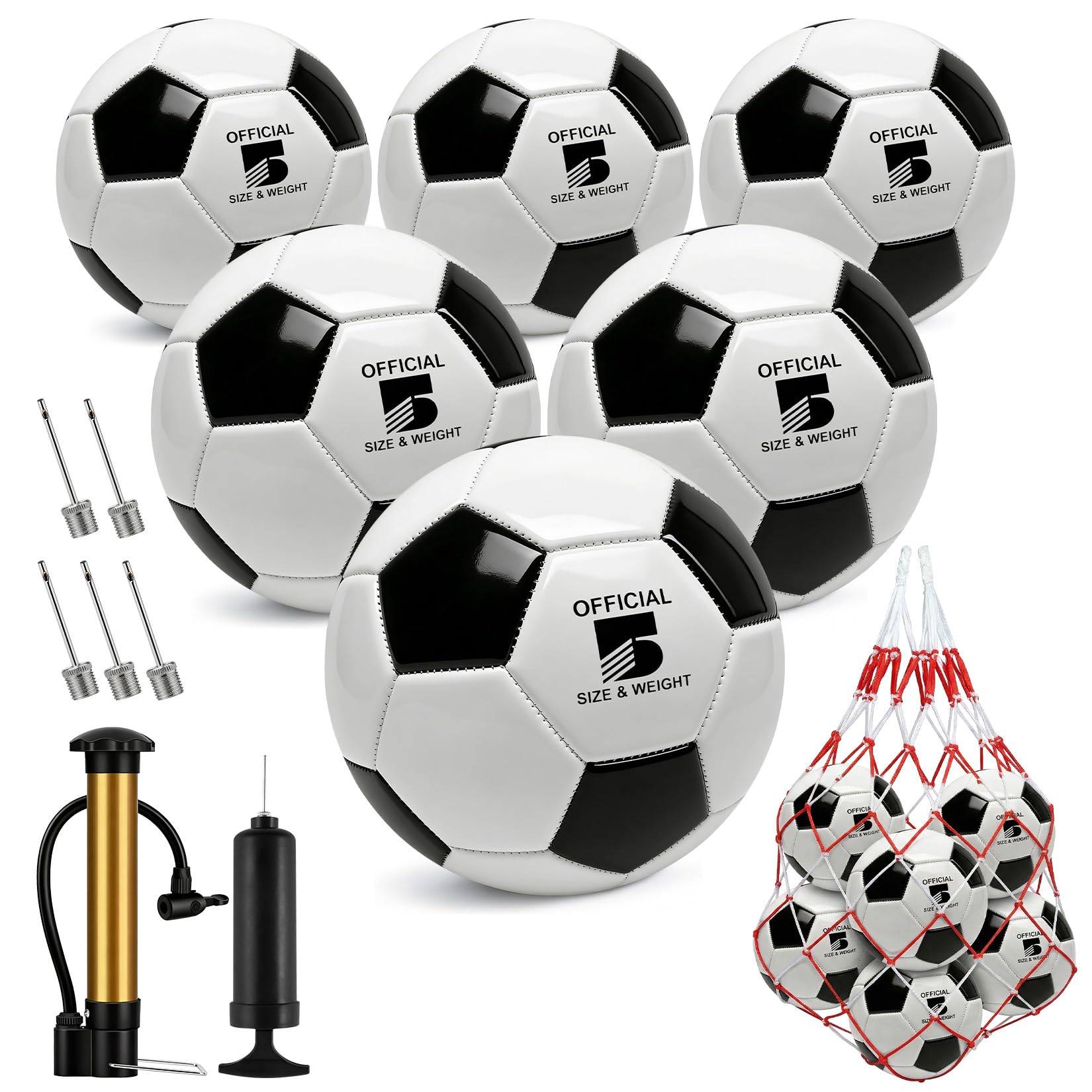 Hualleko 6 Pack Colorful Soccer Balls Size 5/4/3 Deflated Includes Ball Pump and Net Bag, Pelota De Futbol Training Practice Sphere Competition