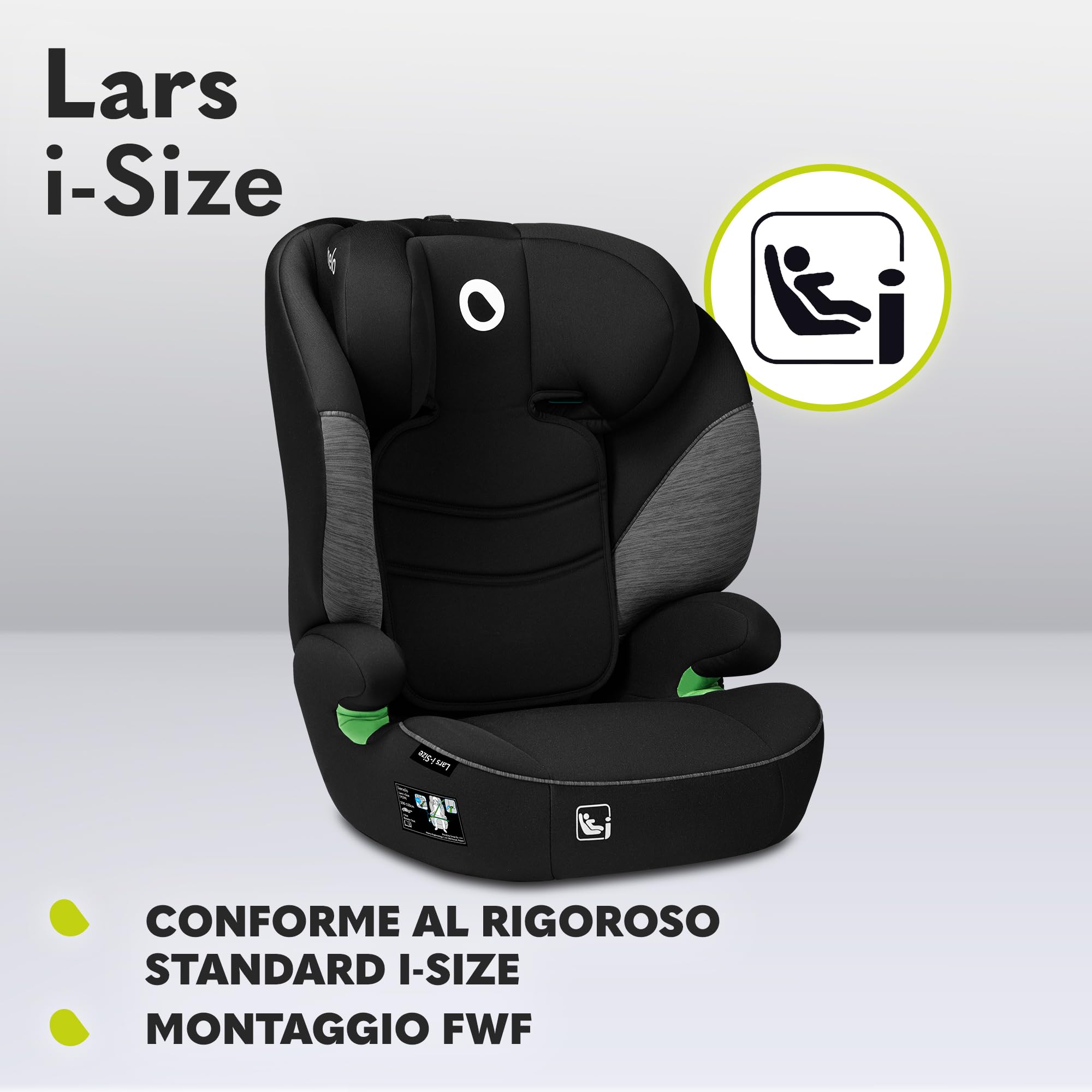 Lionelo Lars i-Size Seggiolino Auto con l'ultima Norma i-Size R129 per bambini (100-150cm/4-12 anni) Protezioni laterali, Poggiatesta regolabile, Leggero e facile installare, Opzione Solo rialzo auto