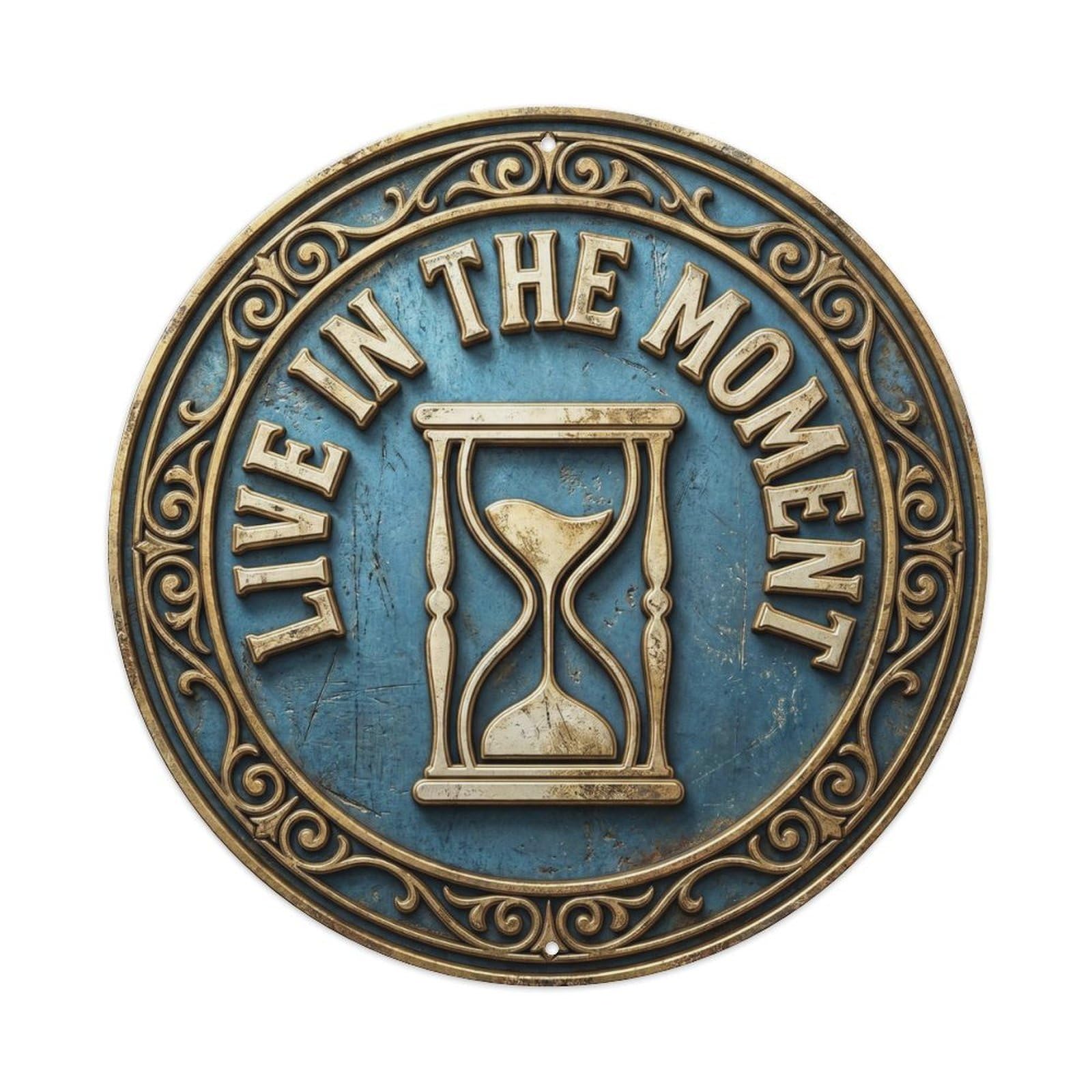 Live In The Moment Motivational Quote Positive Motto Rustic Metal Tin Sign Plaque Wall Decor for Cafe, Man Cave, Club Bar, Office, Home Garden Round Metal Poster 8x8Inch