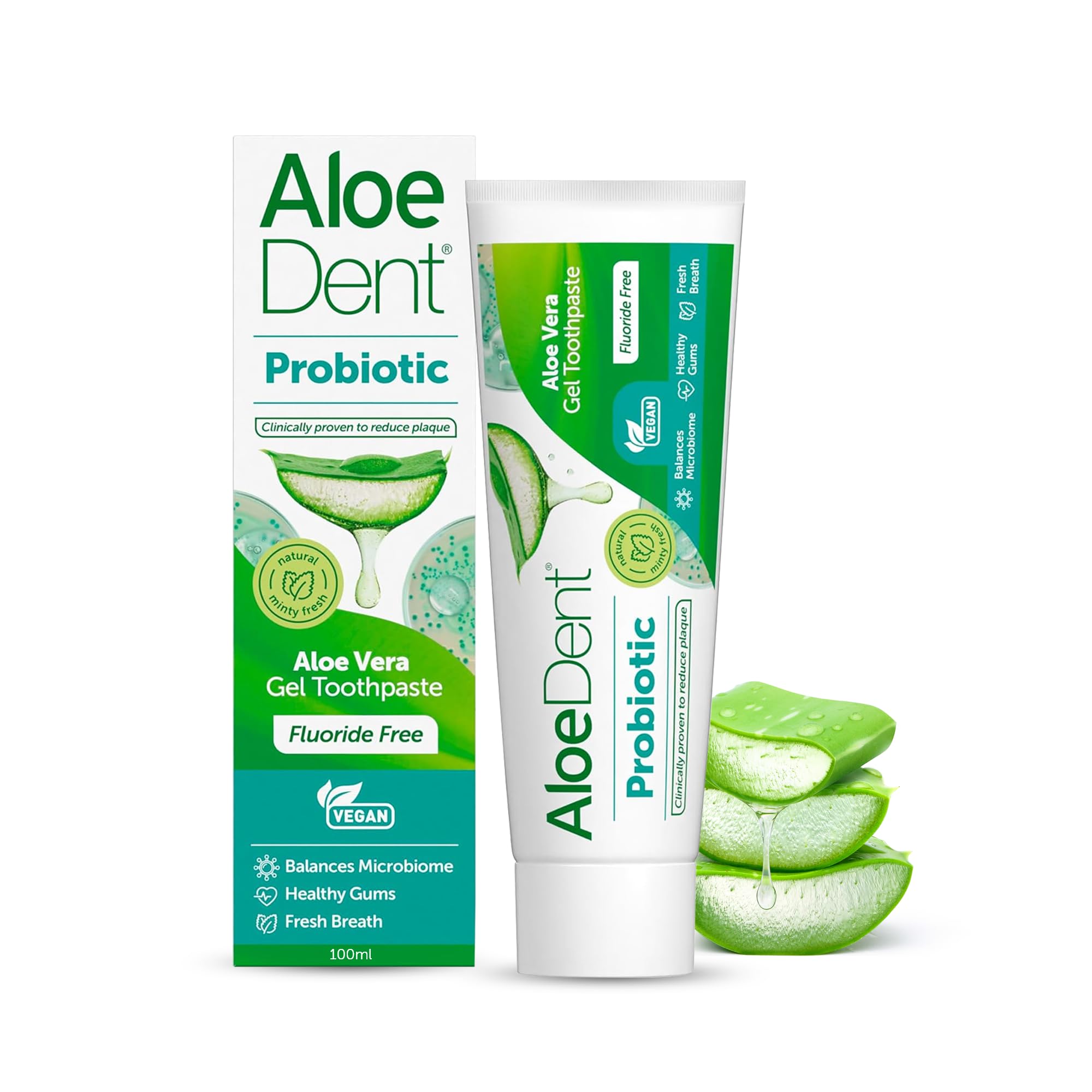 Probiotic Aloe Vera Gel Toothpaste - Fluoride Free - Balances Microbiome, Supports Healthy Gums & Freshens Breath - Vegan, Cruelty Free & SLS Free - 75ml - 1 Pack