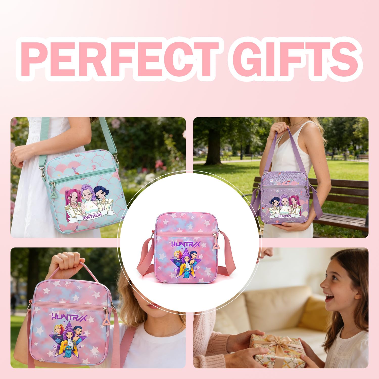 For Demon Hunters mini crossbody bag, For Korean idol,also a shoulder bag, features a cartoon pattern design. (Purple) — view 2