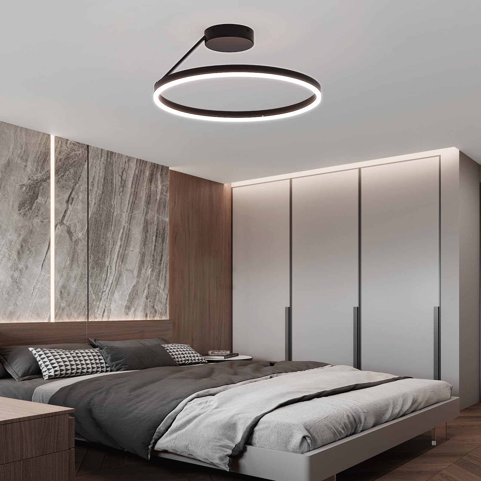 Plafoniera Circolare Lampadario Circolare a LED Lampadari Moderna Semplice Plafoniere Nera Dimmerabile Adatta per Soggiorno Sala da Pranzo camera da Letto Cucina Corridoio Ingresso 40cm