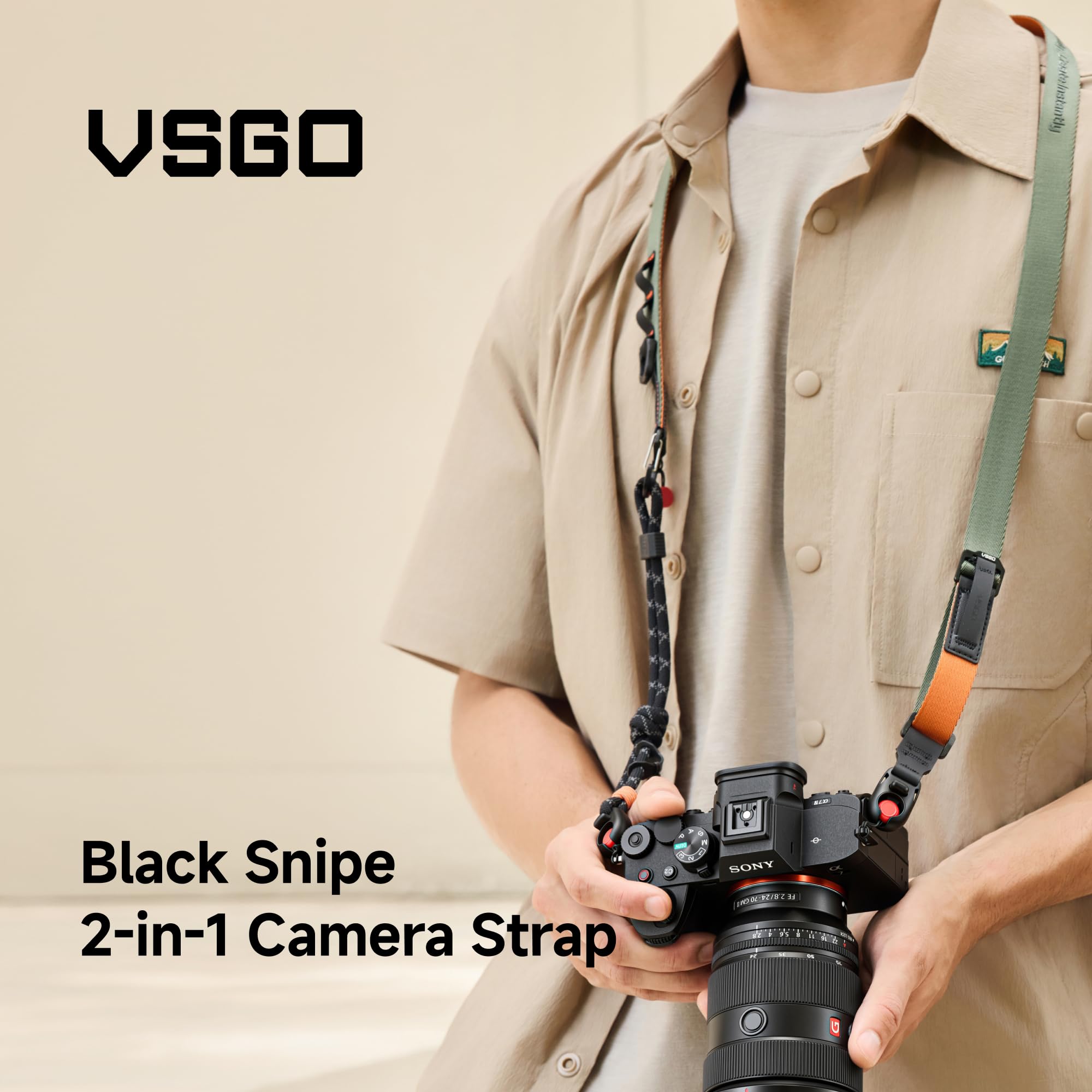 VSGO Urban Slim 2-in-1 Cinghie per fotocamera | Rilascio rapido, anti-torsione, comoda imbracatura in nylon, adatta per DSLR, mirrorless, telefono, action camera
