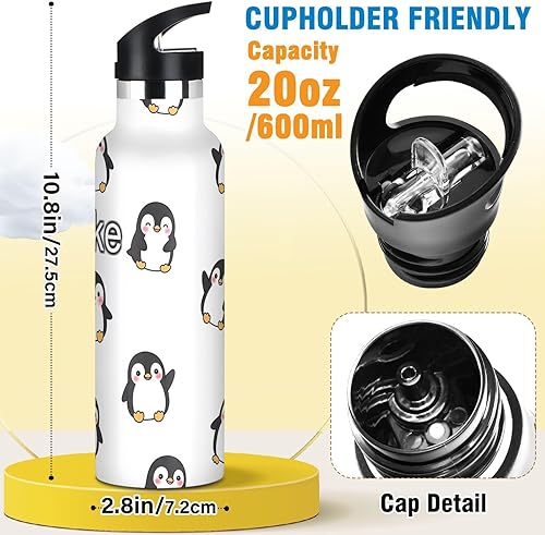 Miniatura 2 de Botella de agua personalizada para niños con popote de 20 onzas, botella de agua personalizada para niños de acero inoxidable para viajes o escuela,