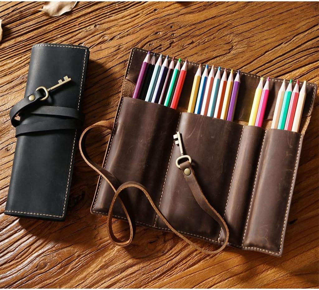 レザーペンカーテン、レザーペンバッグ、アーティスティックペンカーテン、多機能ローリングペンバッグ(C)