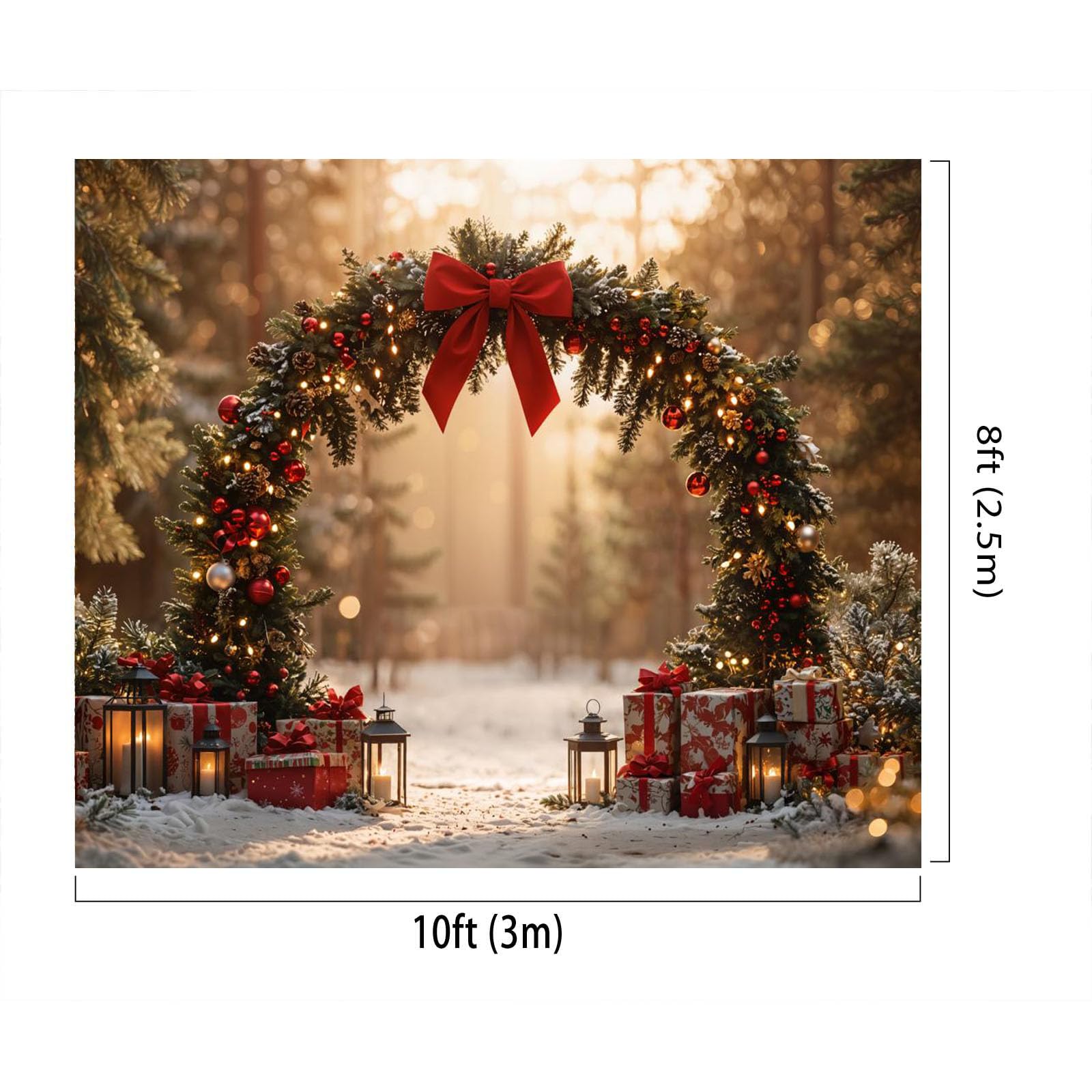 Fondali fotografici natalizi Kate 3x2.5m/10x8piedi Inverno Arco natalizio Arco Foresta Illuminata dal sole Sfondo regali Compleanno per bambini Ritratto di famiglia Sfondo fotografico
