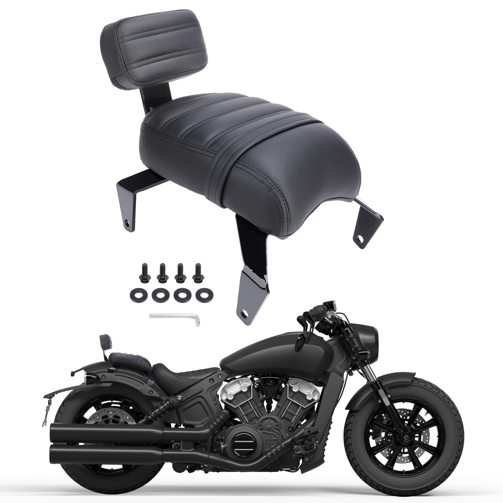Photo 1 of Kiawnia Motorcycle Passenger Seat Backrest Compatible with 2025 Indian Scout Sixty/Scout Bobber/Scout Classic Models Solo Seat, Leather Passenger Rear Seat with Backrest Pad Set, Black