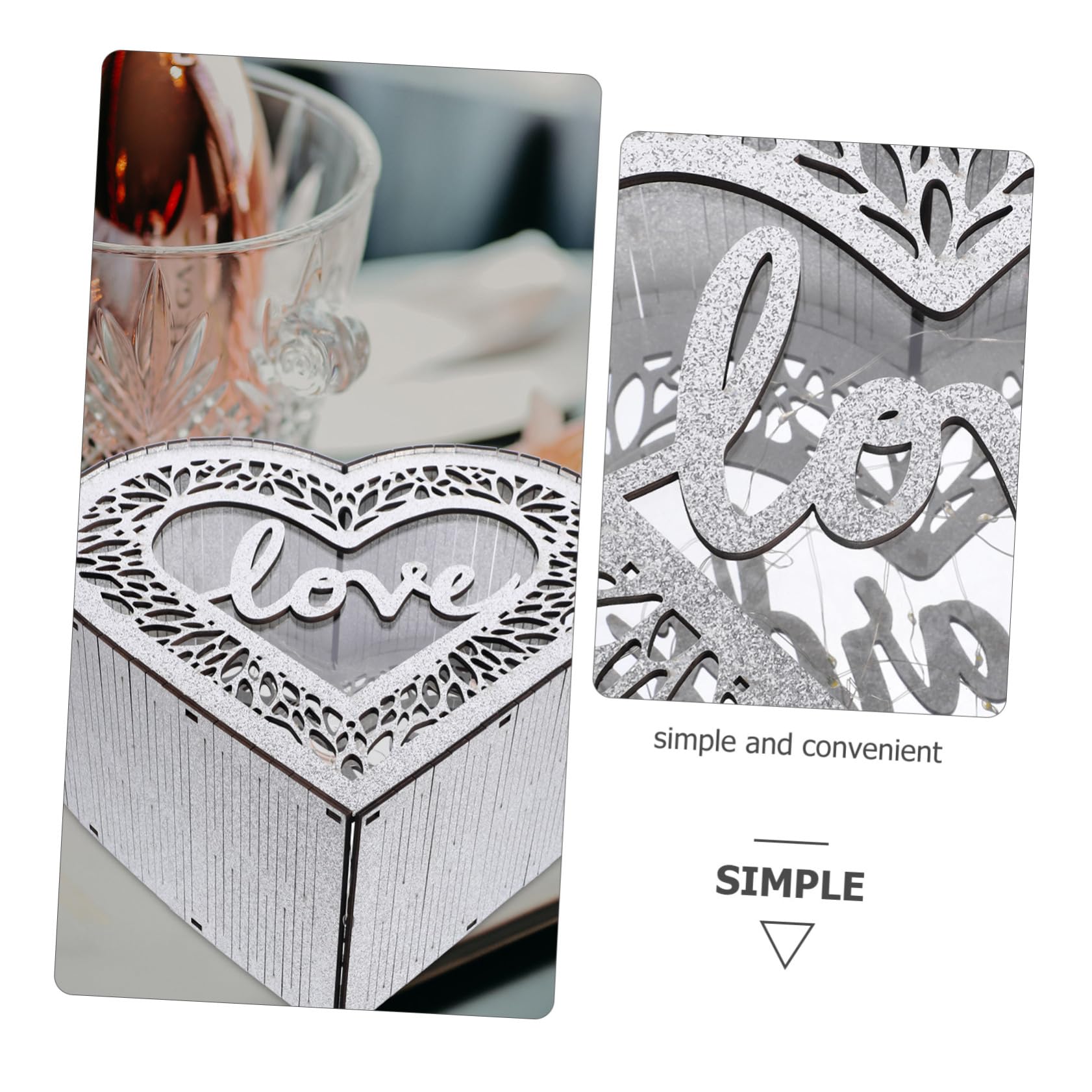 Ciieeo Scatola in Legno a Forma di per Matrimonio per Conservare Soldi e Biglietti, Decorazione Rustica per Ricevimenti e Feste