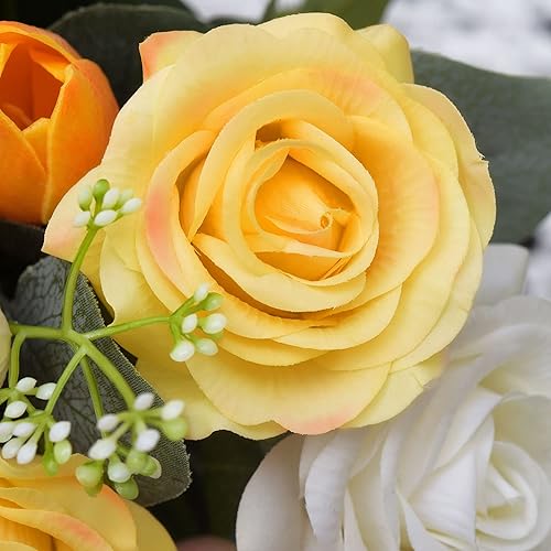 Miniatura 16 de FiveSeasonStuff 12 tallos de flores artificiales, rosas de seda de tacto real para decoración de bodas, ramos de novia, centros de mesa, fiestas y 9