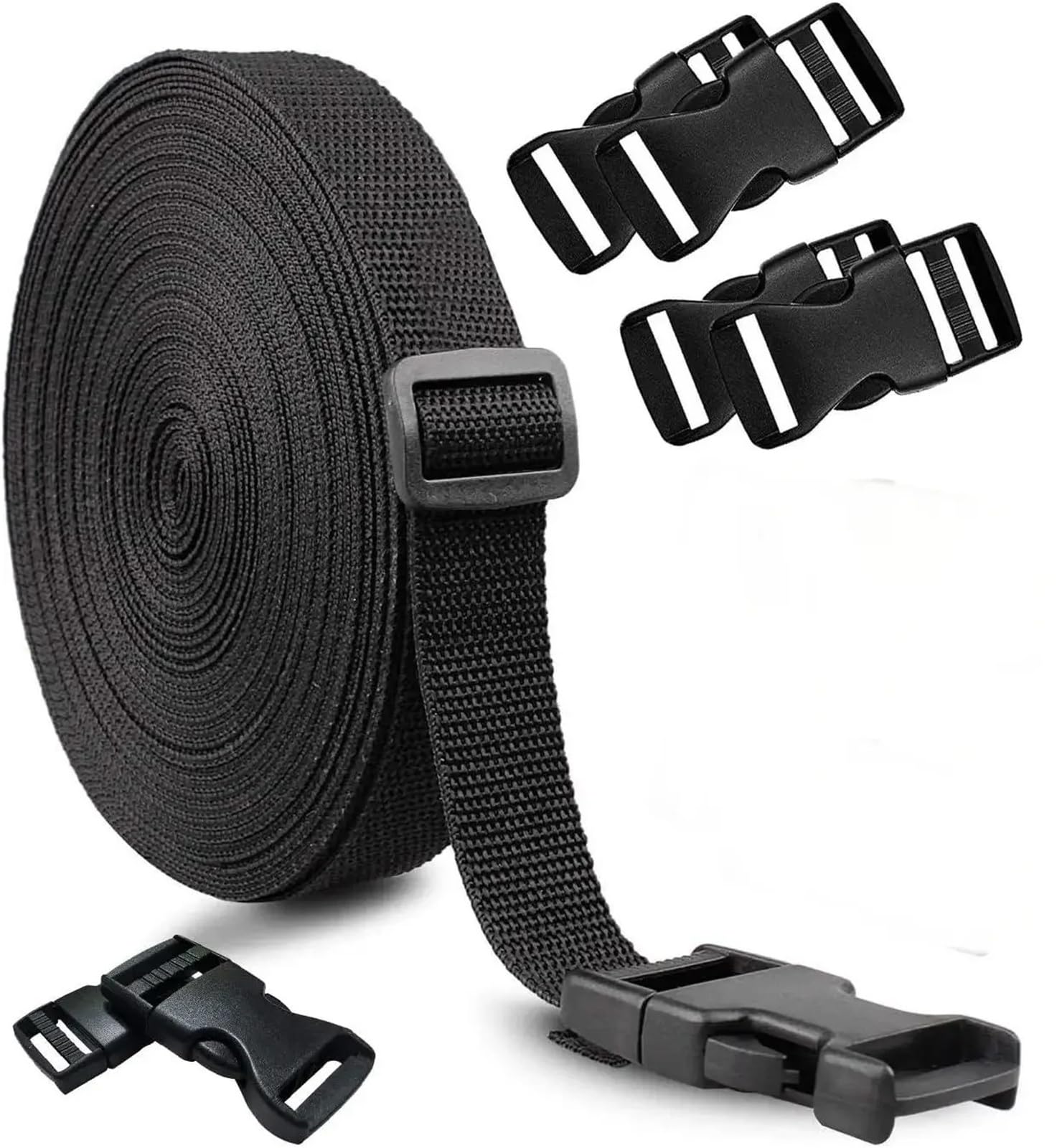 Correas para Mochilas 4/5/10/15M Nylon Webbing Strap with 10pcs Flat Side Release Buckles and Tri-Glide Slides For DIY Luggage Backpack Making(Black 100M X2.5CM)