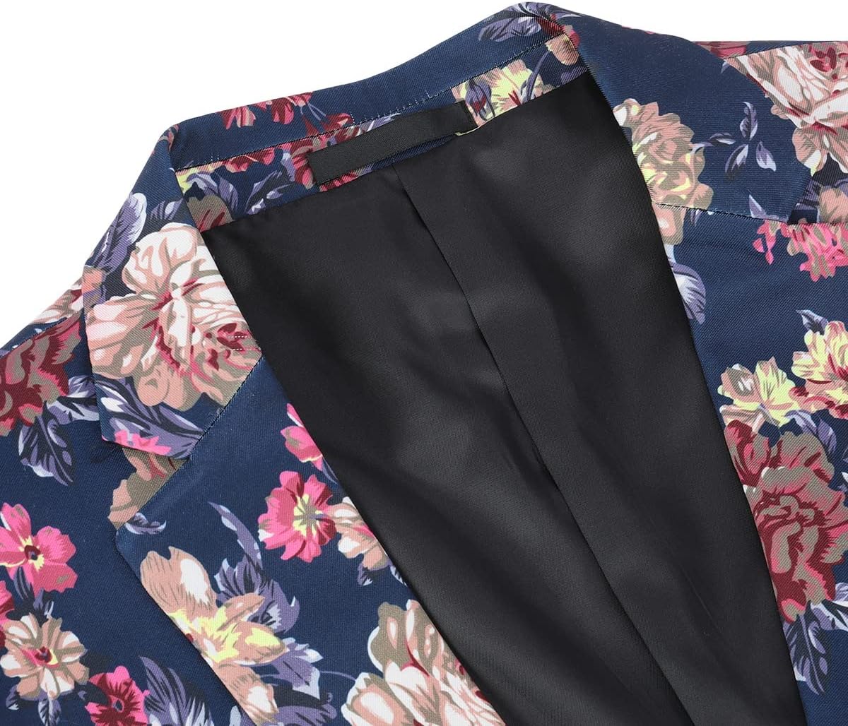 Cloudstyle Mens 2 Piece Suit Notched Lapel Sport Coat Floral One Button Slim Fit Tweed Suit - Image 3