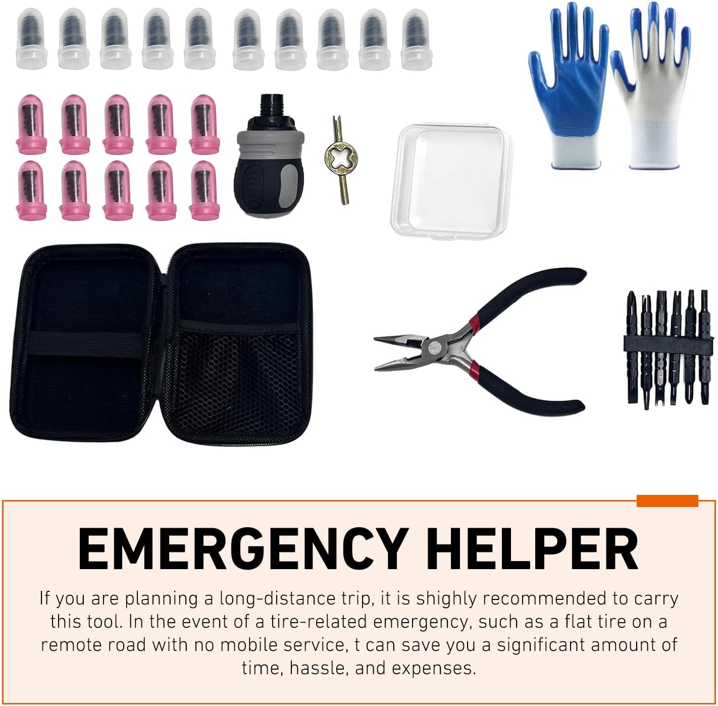 Tire Repair Rubber Nail Kit, Quick Flat Tire Screw Plugs Repair Kit, Patch Plug Pliers & Organizer Case, Fast Self-Service Tire Plug Puncture Repair for Car, Truck, Suv and Motorcycles
