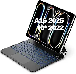 Capa com Teclado e trackpad para iPad 10ª Geração 10.9' Polegadas, iPad (A16) 11th Generation 11 Inch 2025; modelos A2696,A2757,A2777,A3354,A3355 e A3356 com Auto Hibernação(preto) (Preto-10)