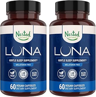 Nested Naturals Luna Melatonin-Free Pack of Two, Bedtime Supplement for Adults, Herbal Nighttime Sleeping Capsule, Valerian Root with Chamomile, Lemon Balm, Non-GMO, Gluten-Free