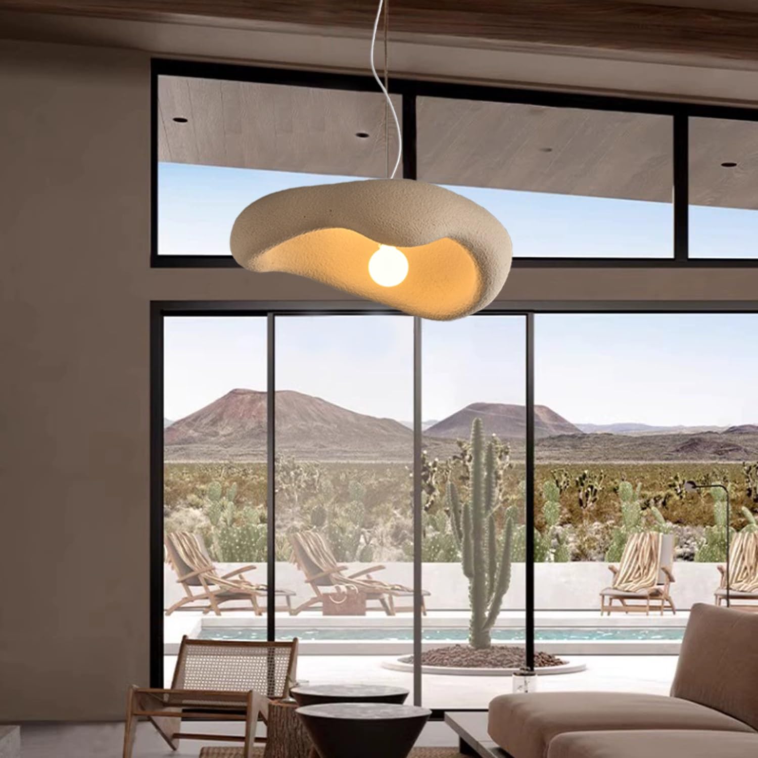 Vintage Pendellampe Mit Holzmaserung - Gelber Travertin Für Esszimmer & Wohnzimmer