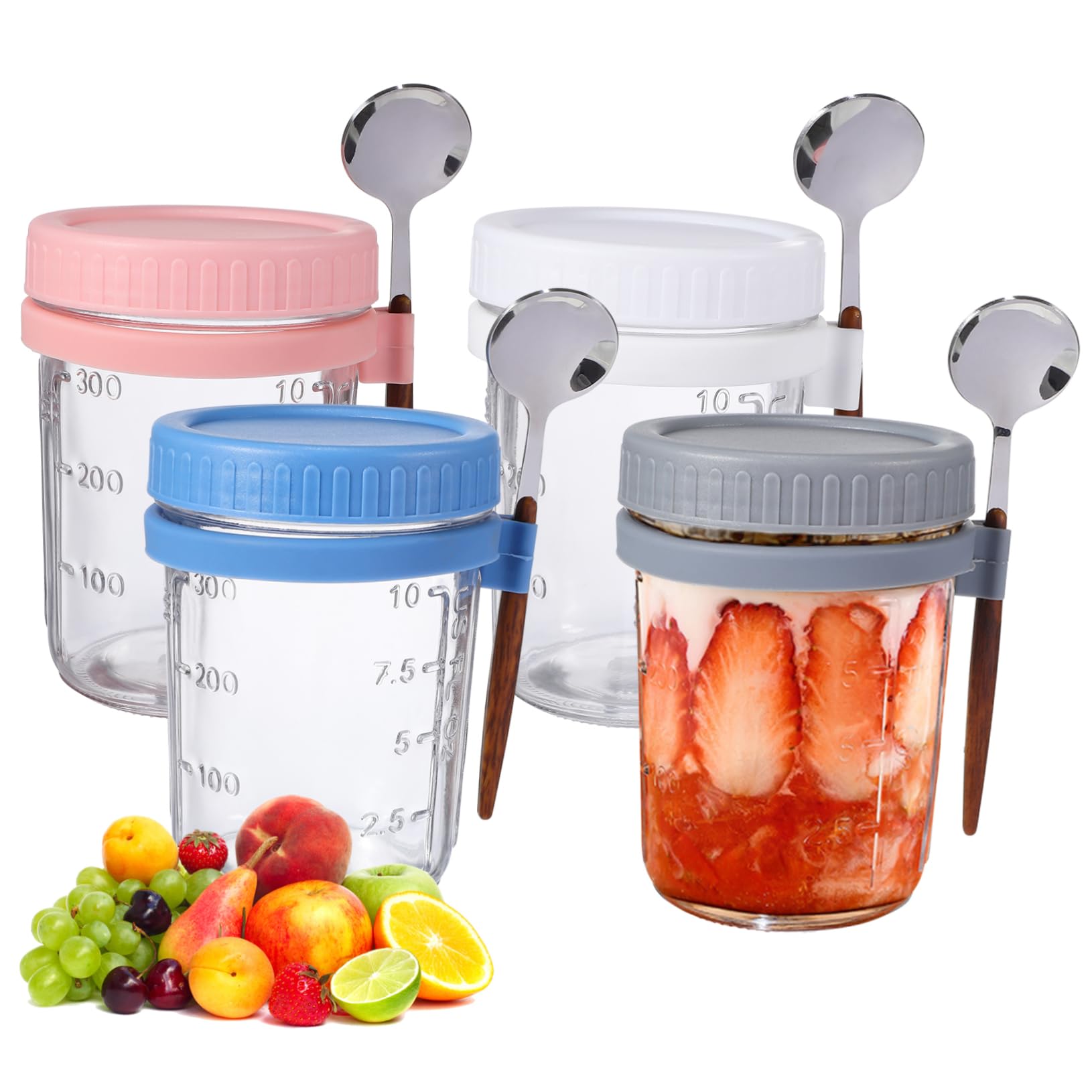 IMIKEYA 4 Stück Getreideaufbewahrungsglas 400ml aus Glas mit Deckel und Löffel Auslaufsicher für Küche und Vorrat Vorratsdose Glas mit Holzdeckel