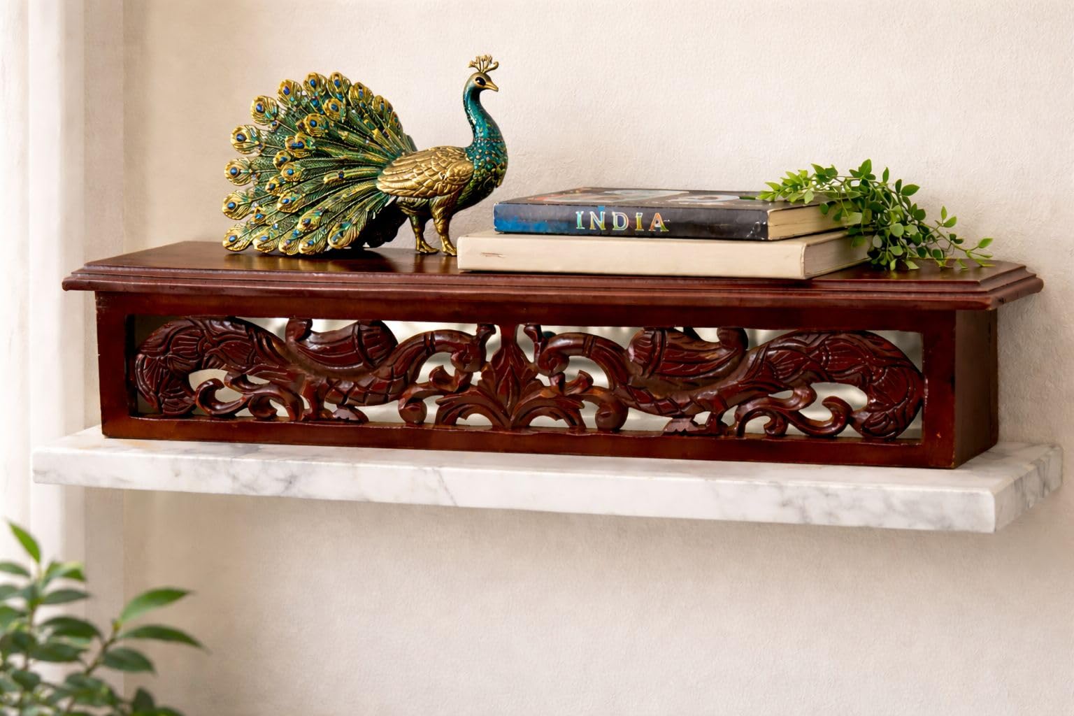 Handcrafted Wooden Wall Shelf | Carved Wooden Wall Bracket Shelf for Living Room, Bedroom, Home & Office Decor | Solid Wood Floating Wall Shelf for Books, Plants & Showpieces (24 x 5 Inches)-image-44