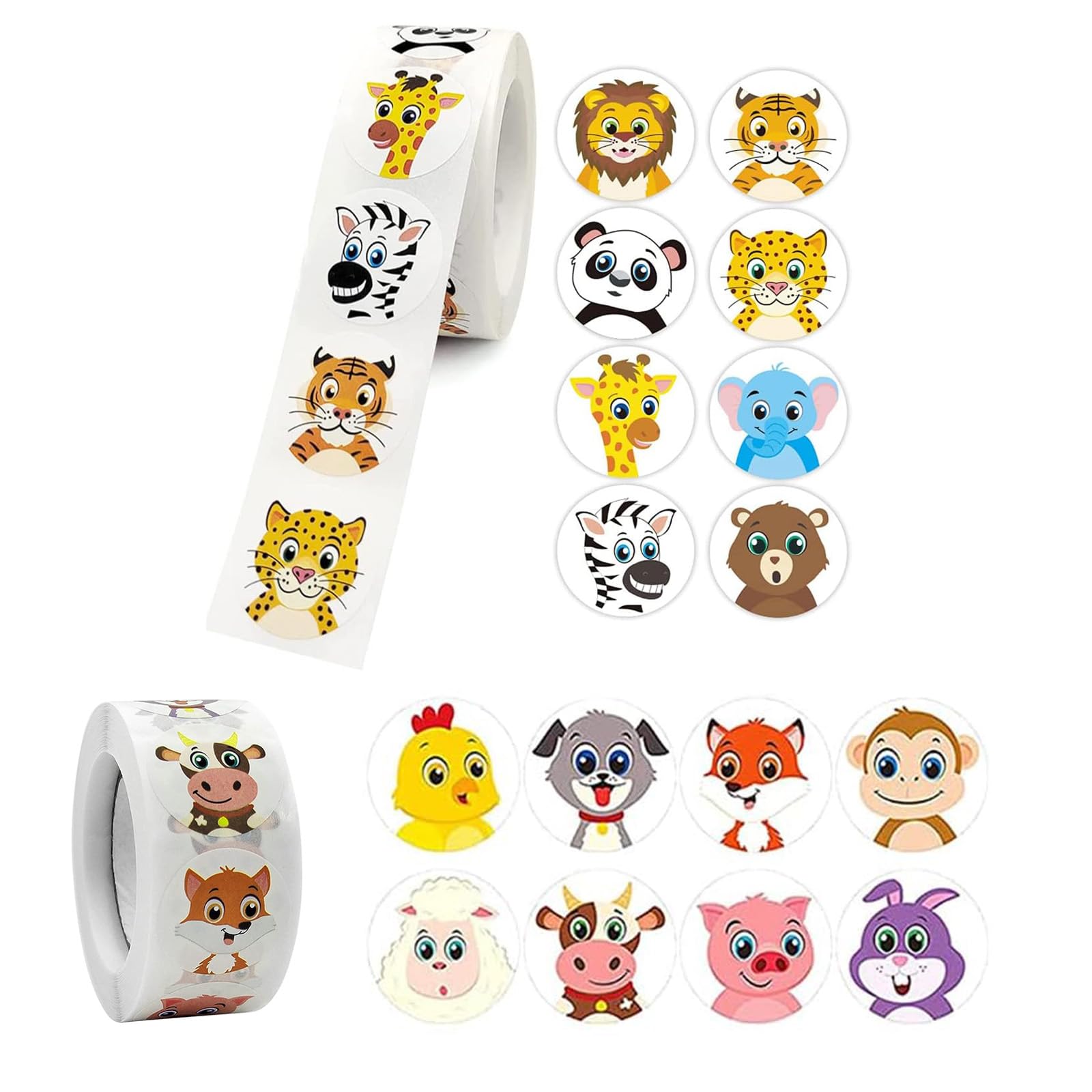 1000 pcs Pegatinas de Animales Pegatinas de Rollo Animales 16 Diseños Pegatinas Infantiles Redondas Recompensa para Niños Profesores Escuela