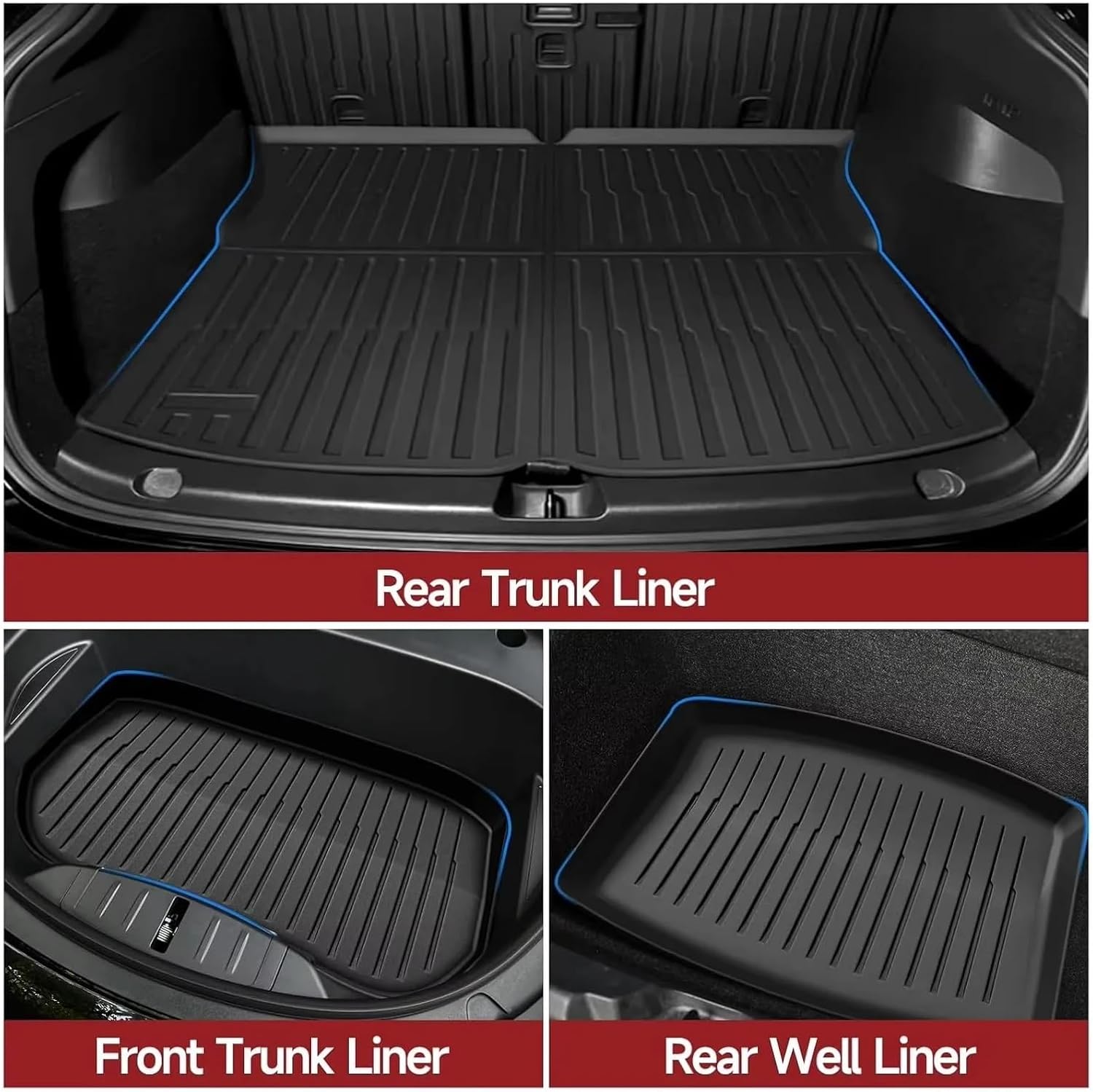 Car Trunk Mat Compatible with Tesla Model Y 2025 Juniper TPE Floor Mats & Cargo Liner All Weather Trunk Mats Floor Liner Backrest Mats(4PCS Trunk mats)