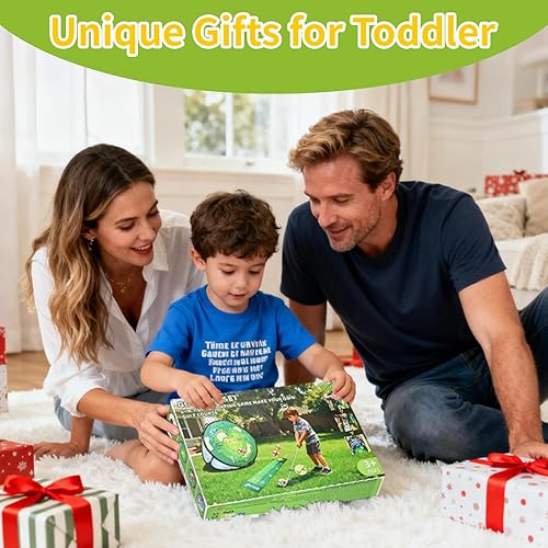 Miniatura 9 de AOSITE - Juego de golf 5 en 1 para niños pequeños, juguetes pegajosos de juegos de golf con 3 palos de golf y tapete de puting, red de astillado de