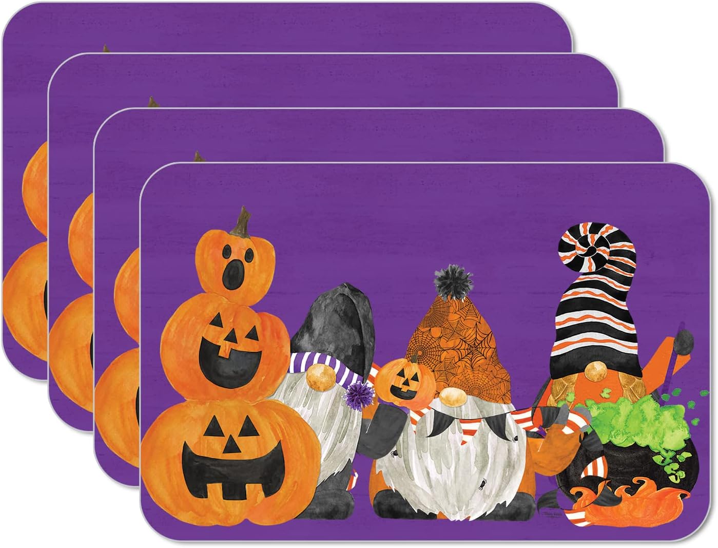 CounterArt Gnome for Halloween 4 Pack Reversible Easy Care Flexible Plastic Placemats Made in The USA BPA Free PVC Free Easily Wipes Clean