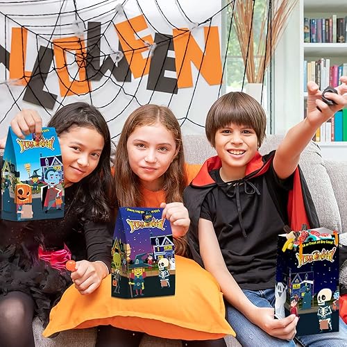 Miniatura 6 de ArtCreativity Bolsas de golosinas de Halloween, juego de 24 bolsas de papel y 24 calcomanías, bolsas de dulces de Halloween de 10 pulgadas con