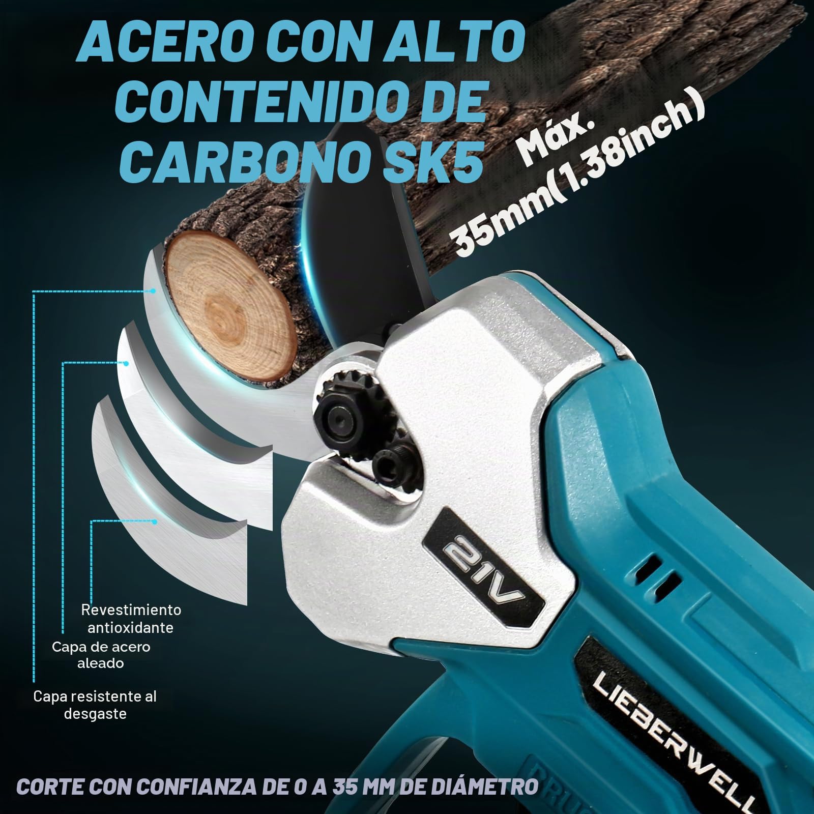 Tijeras Eléctricas para Ramas para Makita Batería 18V, 600W Tijeras de Podar Profesionales con 2 Baterías de 2000mAh, Motor sin Escobillas Manual con Contador de Cortes LCD, Diámetro de Corte de 35mm