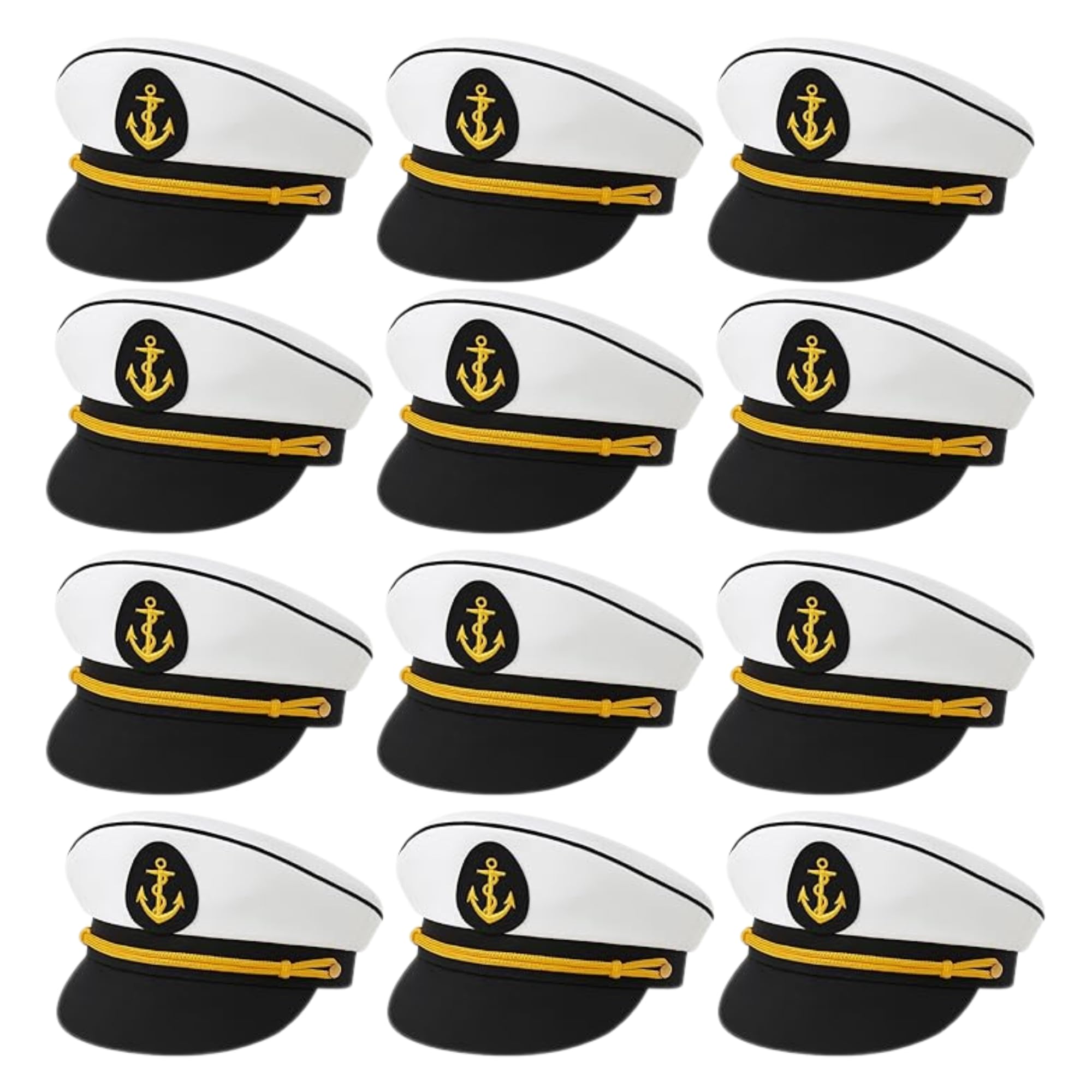 FNA FASHIONS Unisex Navy Captain Hat - Adult Size Marine Admiral Cap with Badge, Braid, and Laurel Details | Perfect for Men & Women, Boat Captain Costume Accessory (Navy Hat with Ribbon, 12)