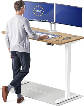 Desktronic HomePro Standing Desk 54x28 Made in Europe, Ergonomic Sit Stand Home Office Desk, Electric Height Adjustable, Dual Motor, USB & USB-C Charging, Wobble-Free, Touchscreen, 3 Memory Presets