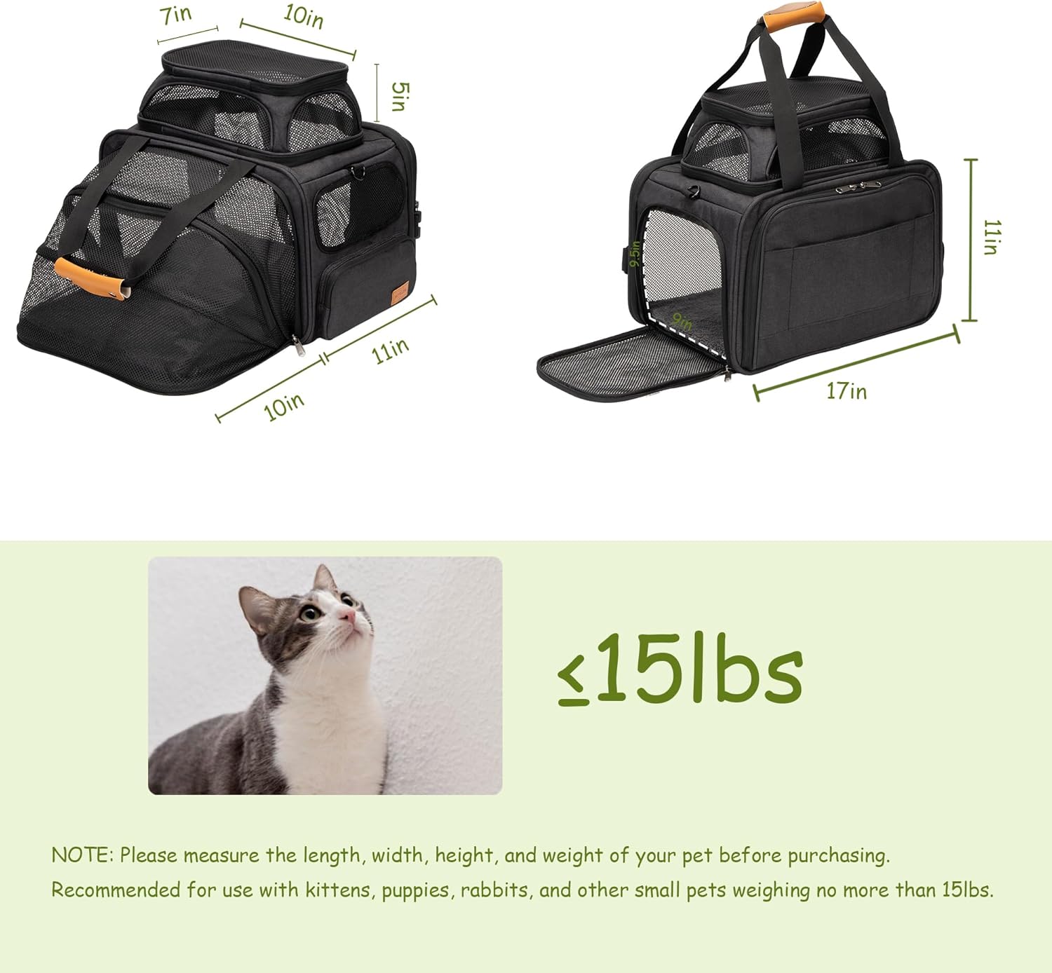 Expandable Pet Carrier Bag - Airline-Approved, Breathable Mesh, Secure Zippers, Padded Handle & Multi-Pockets (Dark Grey)