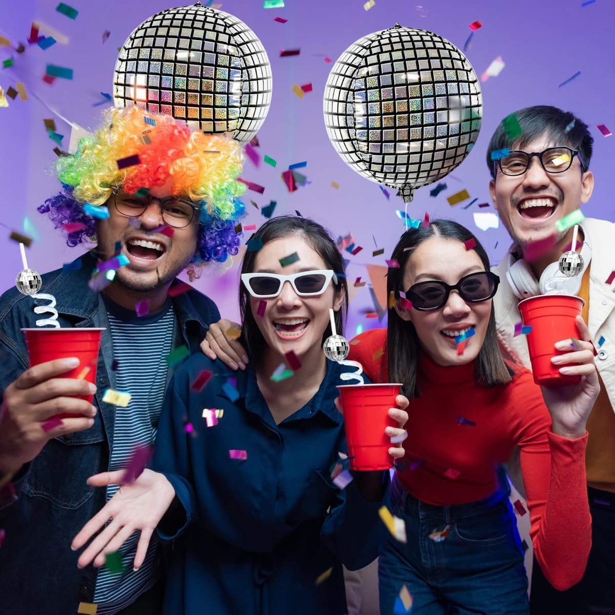 Disco Ball Straws and Inflatable Disco Ball Balloons