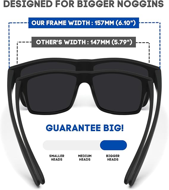 XXL Size Extra Large Square Polarized Sunglasses Big Heads Men | Made For Big Wide Faces 157MM TR90 Oversized Frame UV400 Protection Lightweight Glasses