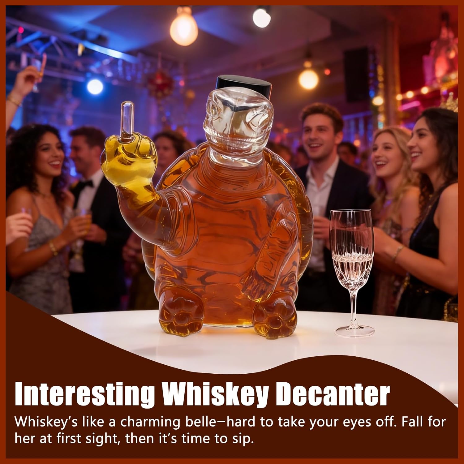 Adorable Turtle - Shaped Whiskey Decanter, Premium Glass Wine Bottle for Whiskey Lovers, Home Bar Decor & Gift (gui)