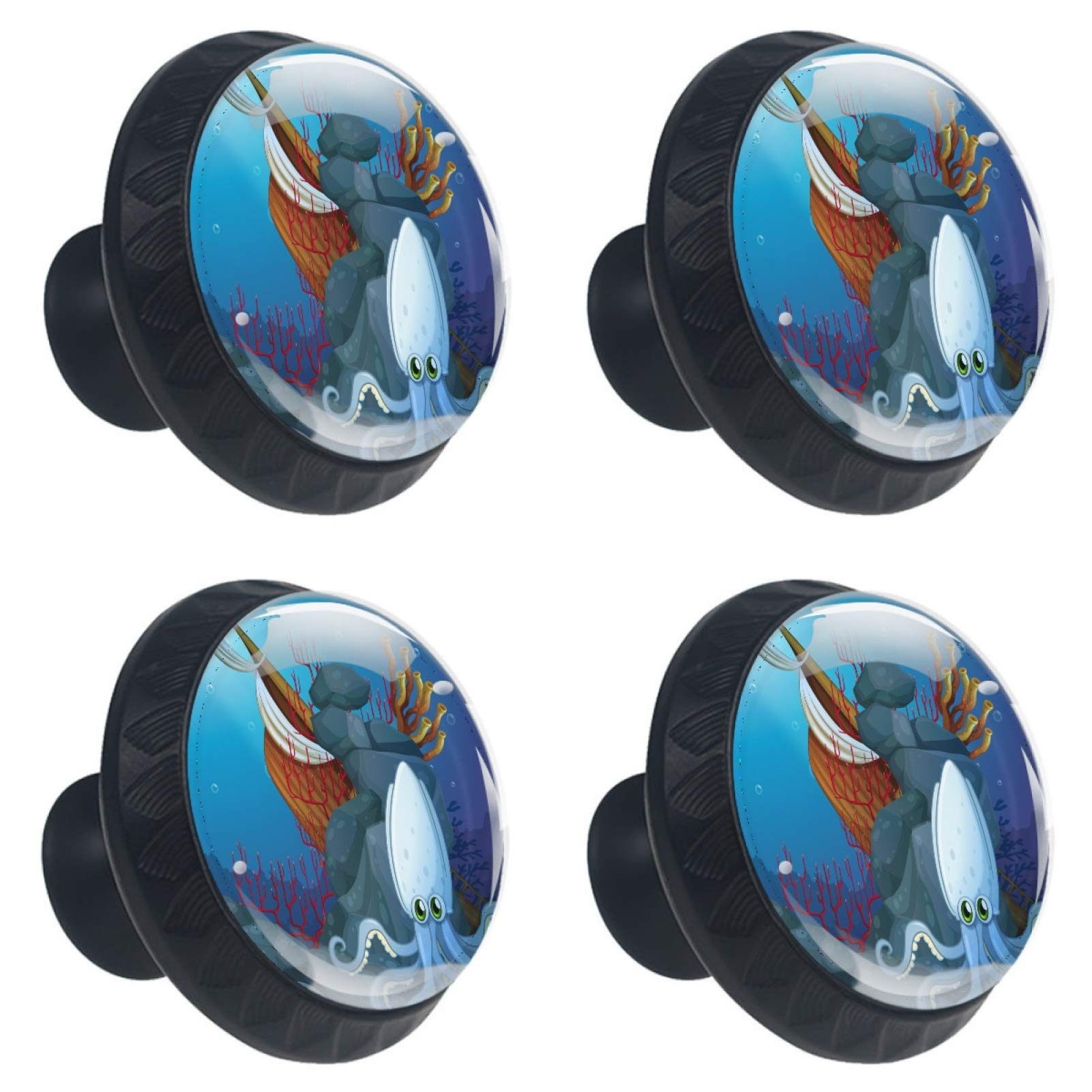 Boutons de meuble poulpe en verre 30mm x4 pour commode marine